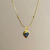 925 Silver | Beaded Chain Heart Evil Eye Necklace