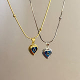 925 Silver | Beaded Chain Heart Evil Eye Necklace