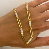 925 Silver | Triple Stone-Embellished Rectangular Link Necklace