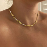 925 Silver | Triple Stone-Embellished Rectangular Link Necklace