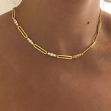 925 Silver | Triple Stone-Embellished Rectangular Link Necklace