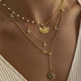 925 Silver | Half-Pearl Half-Chain White Stone Sun Necklace