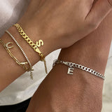 925 Silver | Thick Curb Chain Bracelet with Letter Charms