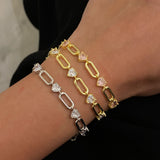 925 Silver | Oval Chain Heart Bracelet with Stones