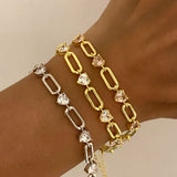 925 Silver | Oval Chain Heart Bracelet with Stones