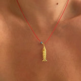 925 Silver | Red String Moving Fish Necklace (Luck & Prosperity)