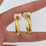 925 Silver | Hoop Earrings with Heart and Stone Detailing