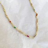 925 Silver | Colorful Baguette Stone Chain Necklace