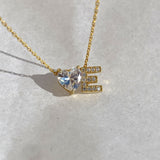 925 Silver | Letter Necklace with White Heart and Stone Detailing