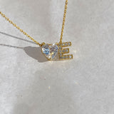 925 Silver | Letter Necklace with White Heart and Stone Detailing