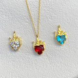 925 Silver | PHEAR Custom Colorful Stone Flaming Heart Necklace