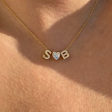 925 Silver | White Heart & Double Letter Necklace