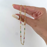 925 Silver | Colorful Baguette Stone Chain Necklace