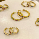 Colorful Baguette Thin Hoop Earrings (Available in 5 Sizes)