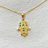 925 Silver | Hamsa Necklace with Colorful Stone Detailing