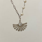 925 Silver | Half-Pearl Half-Chain White Stone Sun Necklace