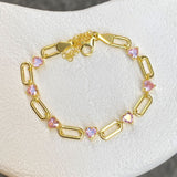 925 Silver | Oval Chain Heart Bracelet with Stones