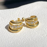 925 Silver | Triple Row Earrings with Center Stone