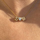 925 Silver | White Heart & Double Letter Necklace