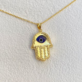 925 Silver | 3D Large Hamsa Necklace with Evil Eye