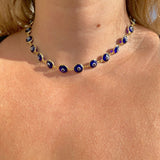 925 Silver | Large Dark Blue Enamel Evil Eye Choker