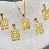 925 Silver | Beaded Chain Letter Plaque Necklace