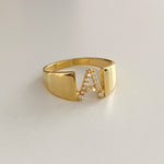 925 Silver custom letter ring with sparkling stones – personalized initial ring for everyday wear or gifting
