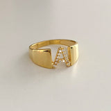 925 Silver custom letter ring with sparkling stones – personalized initial ring for everyday wear or gifting
