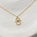 925 Silver | Dark Blue Evil Eye Hollow Hamsa Necklace