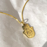 925 Silver | Box Chain Hamsa Hand Necklace