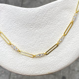 925 Silver | Triple Stone-Embellished Rectangular Link Necklace