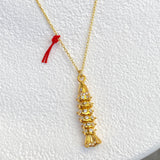 925 Silver | Moving Fish Necklace with White Stone (Luck & Prosperity)