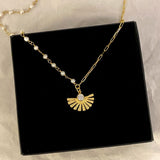 925 Silver | Half-Pearl Half-Chain White Stone Sun Necklace