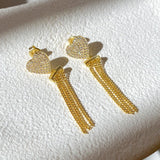 925 Silver | Dangling Chain Full Stone Heart Earrings