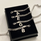 925 Silver | Thick Curb Chain Bracelet with Letter Charms