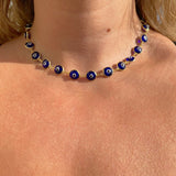 925 Silver | Large Dark Blue Enamel Evil Eye Choker