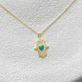 925 Silver | Turquoise Stone Hamsa Necklace with Heart Detail
