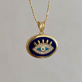 925 Silver | Dark Blue Enamel Eye Necklace with Stone Detailing