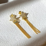 925 Silver | Dangling Chain Star Earrings with Full Stone Detailing