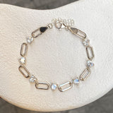 925 Silver | Oval Chain Heart Bracelet with Stones