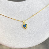 925 Silver | Beaded Chain Heart Evil Eye Necklace