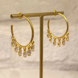 925 Silver | Dangling Almond-Shaped Stone Hoop Earrings