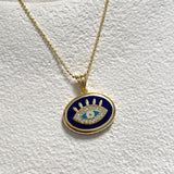925 Silver | Dark Blue Enamel Eye Necklace with Stone Detailing