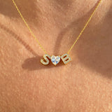 925 Silver | White Heart & Double Letter Necklace