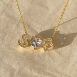 925 Silver | White Heart & Double Letter Necklace