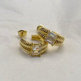 925 Silver | Baguette Stone Twisted Hoop Earrings (Set of 2)